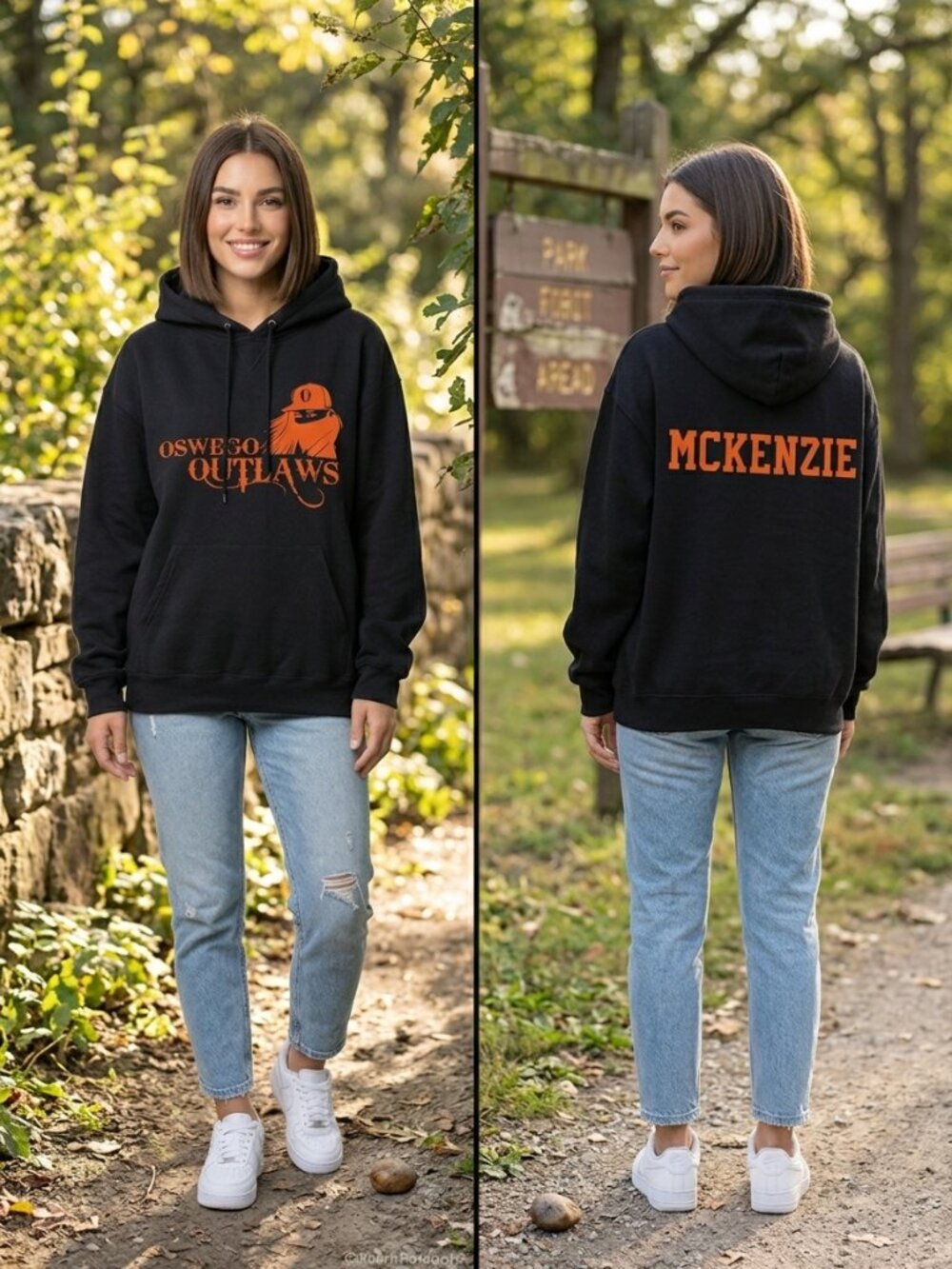 Vintage Russell Athletic Oswego Outlaws Hoodie Black Size Large MCKENZIE
